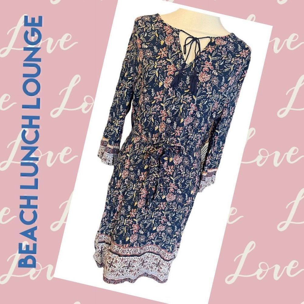 Beachlunchlounge Multi-Color Blue Floral Boho/Casual Design Dress M-EUC